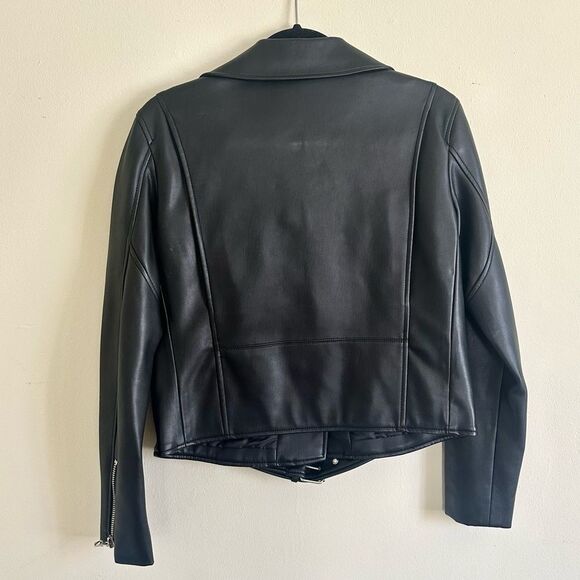 Zara Vegan Leather black belted Jacket women’s Medium - Picture 2 of 9